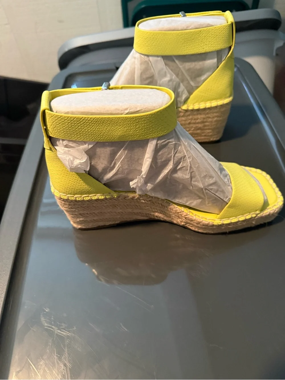 (NWT) Franco Sarto Yellow Espadrille Wedge Sandals with Ankle Strap